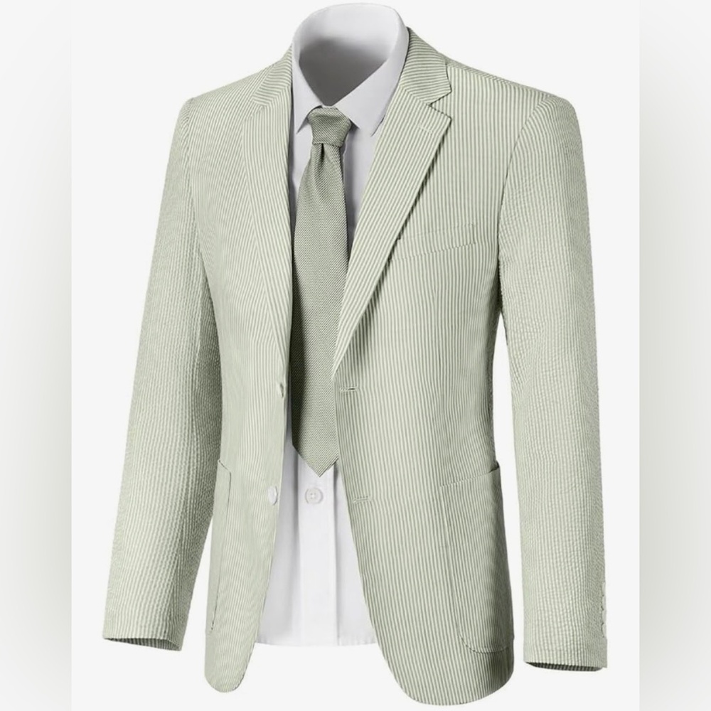 NEW Seersucker Mens 2 Pc Suit Set jacket Lined Blazer Sport Coat Pants 4X 44”